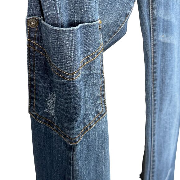 Blues Society JRS SZ 11/12 Jeans Low-Rise Distressed Zip Ankles Chain Dark Wash - Picture 4 of 12